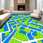 Bright Blue Lime Green City Blocks Rug