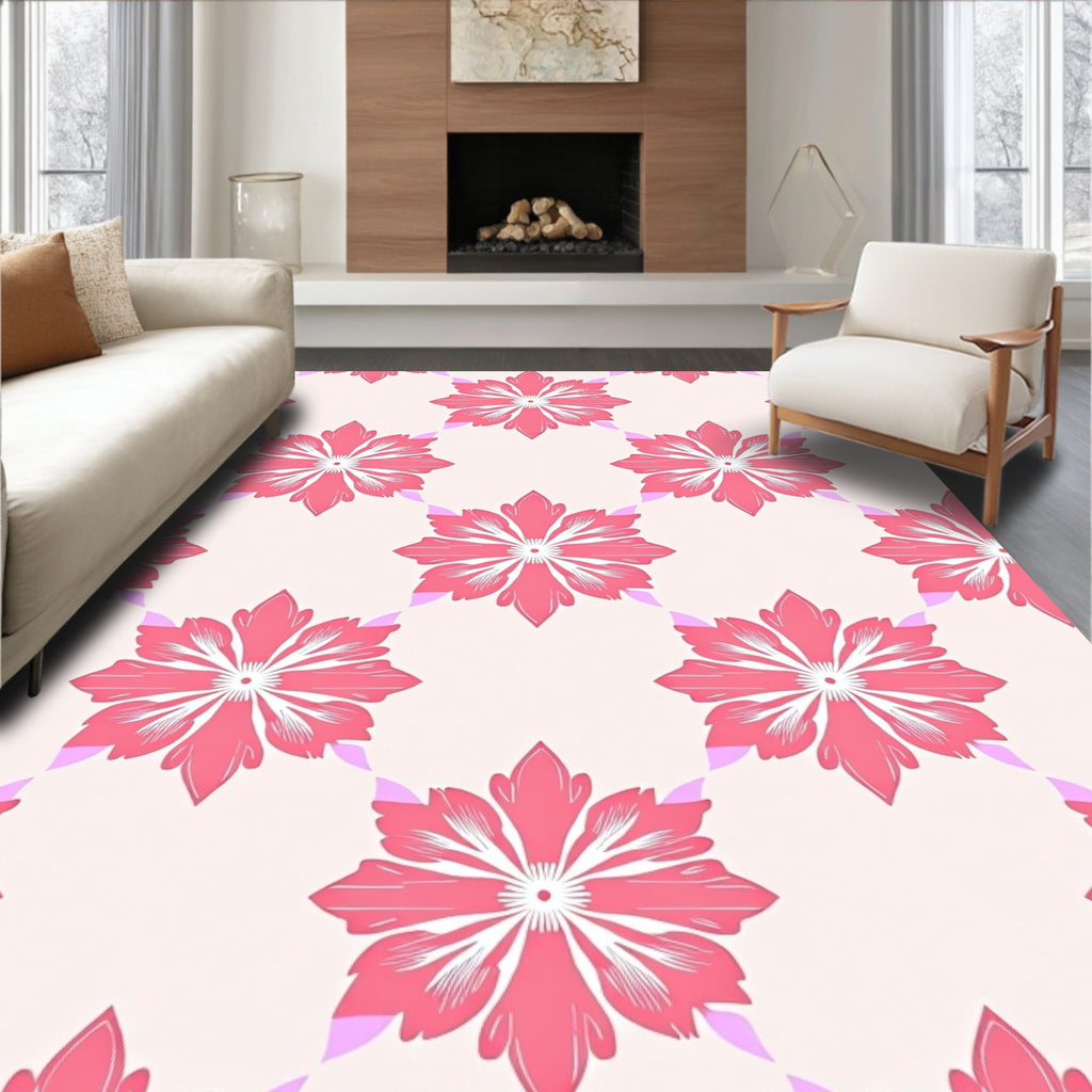 Pink Floral Lattice Pattern Rug