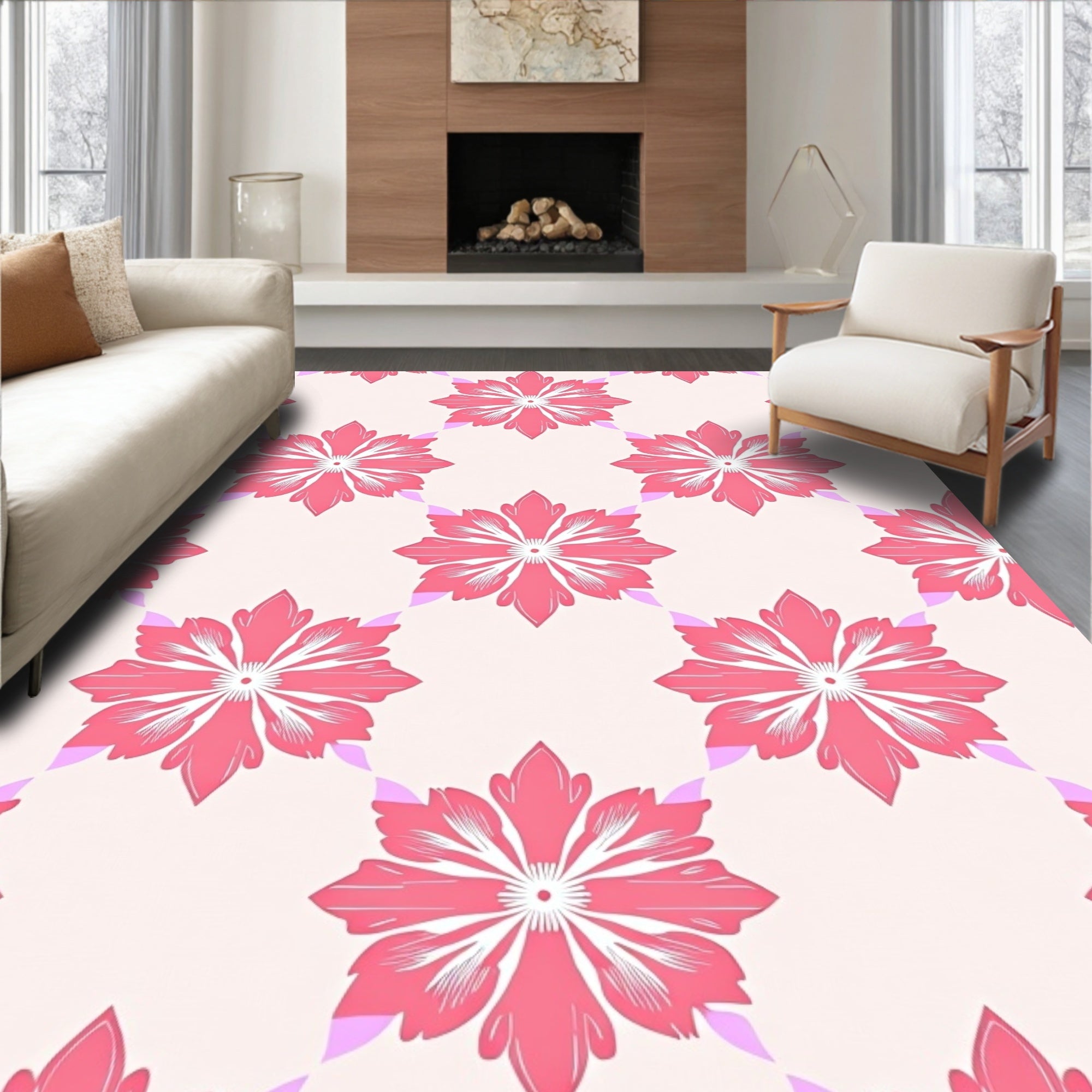 Pink Floral Lattice Pattern Rug