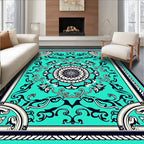 Turquoise Rococo Floral Medallion Rug