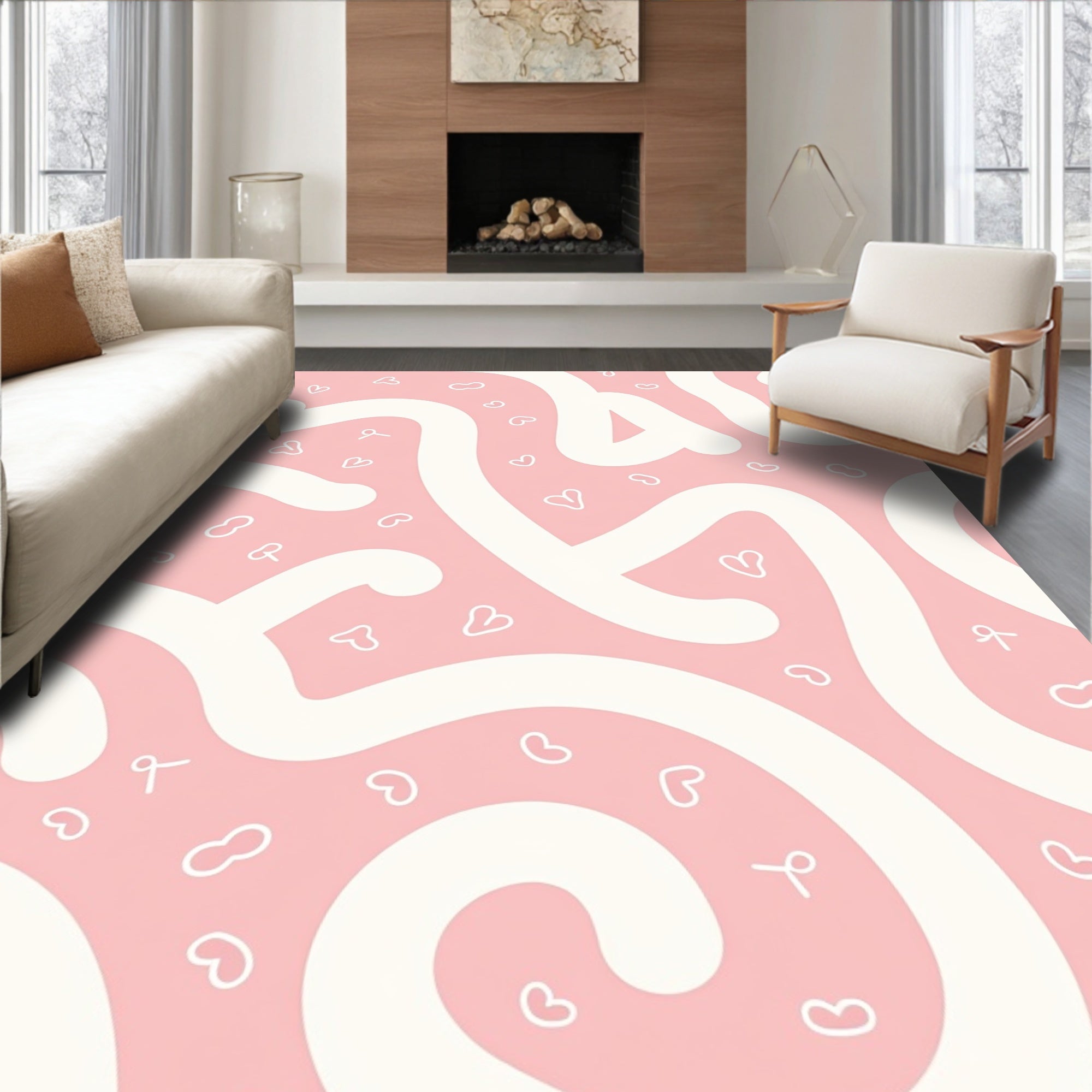 Playful Pink Heart Abstract Design Rug