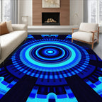 Concentric Blue Neon Circular Design Rug