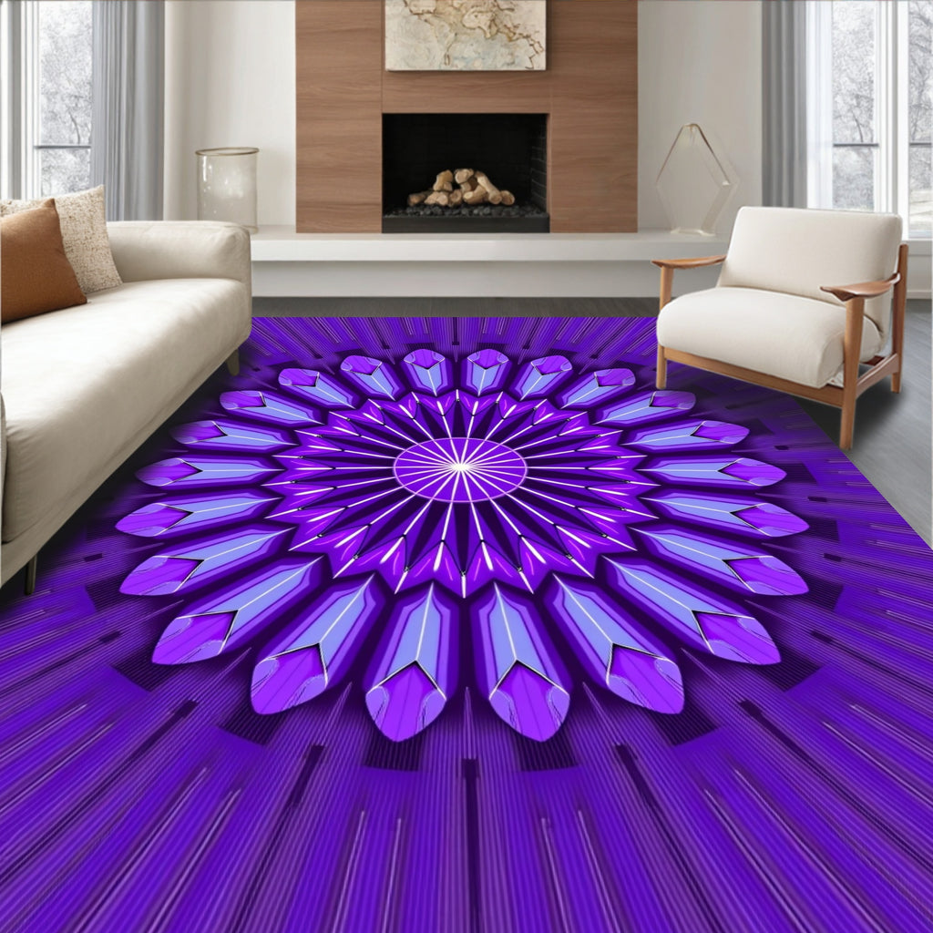 Radiant Violet Geometric Mandala Pattern Rug