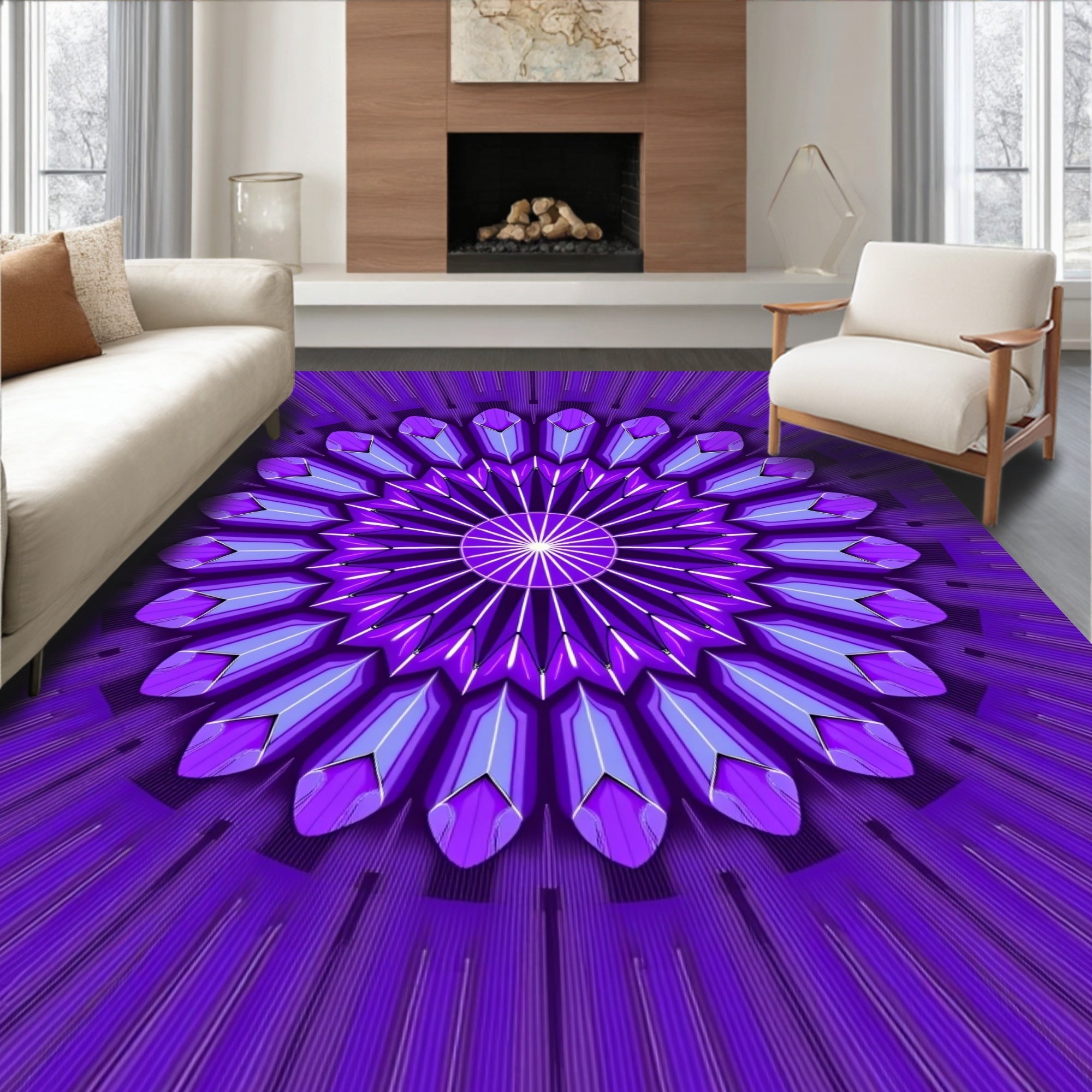 Radiant Violet Geometric Mandala Pattern Rug