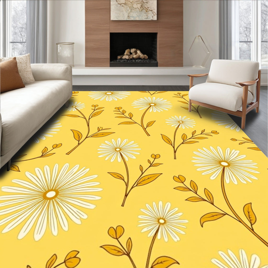 Bright Yellow Daisy Floral Pattern Rug