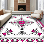 Ornate Floral Mandala Pink Grey Design Rug