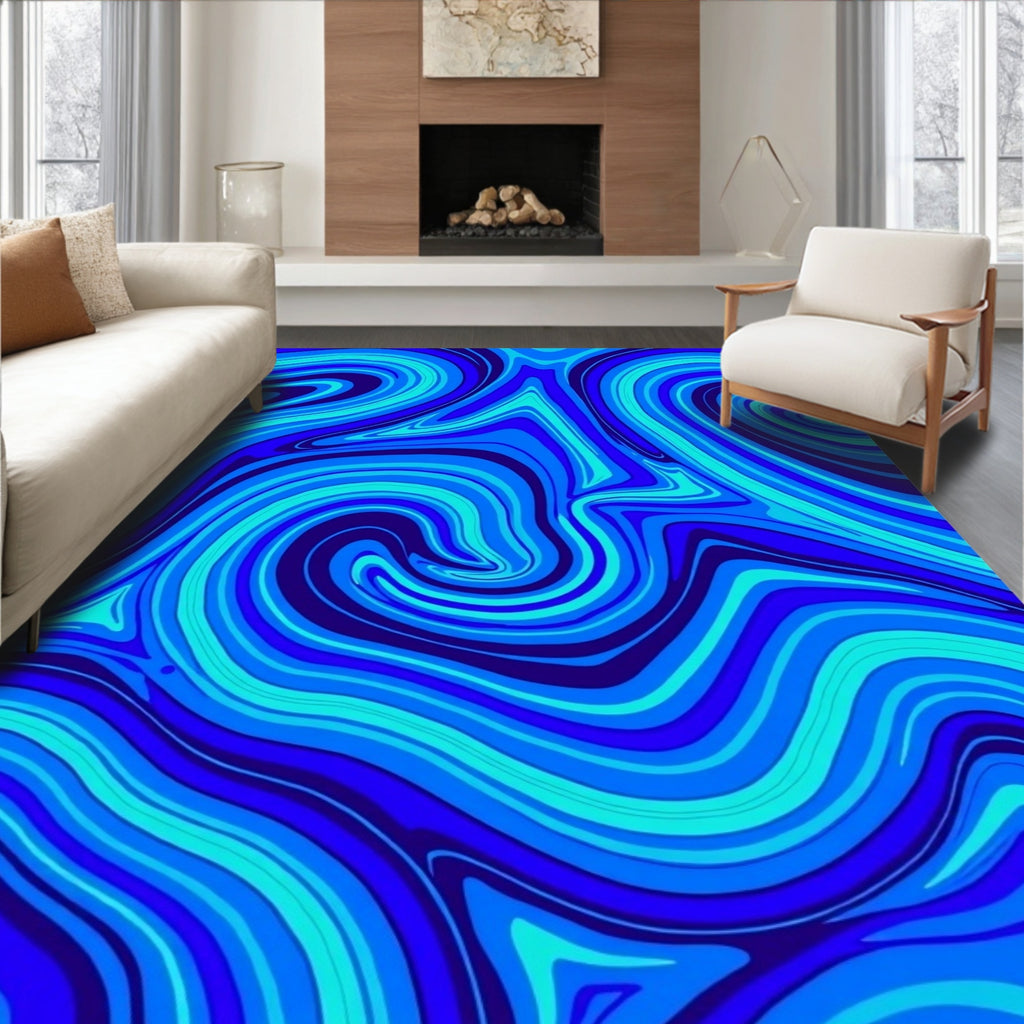 Electric Blue Swirl Abstract Pattern Rug