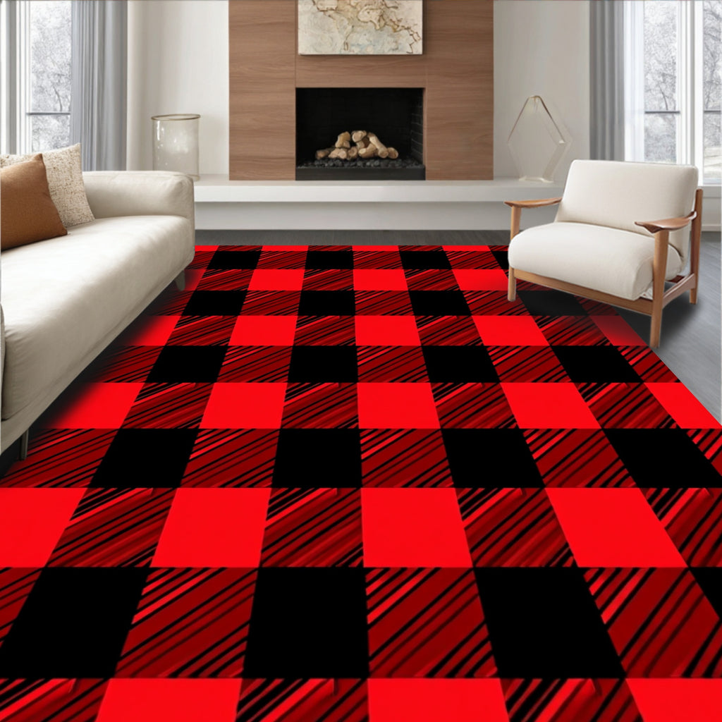 Classic Red Black Checkered Pattern Rug