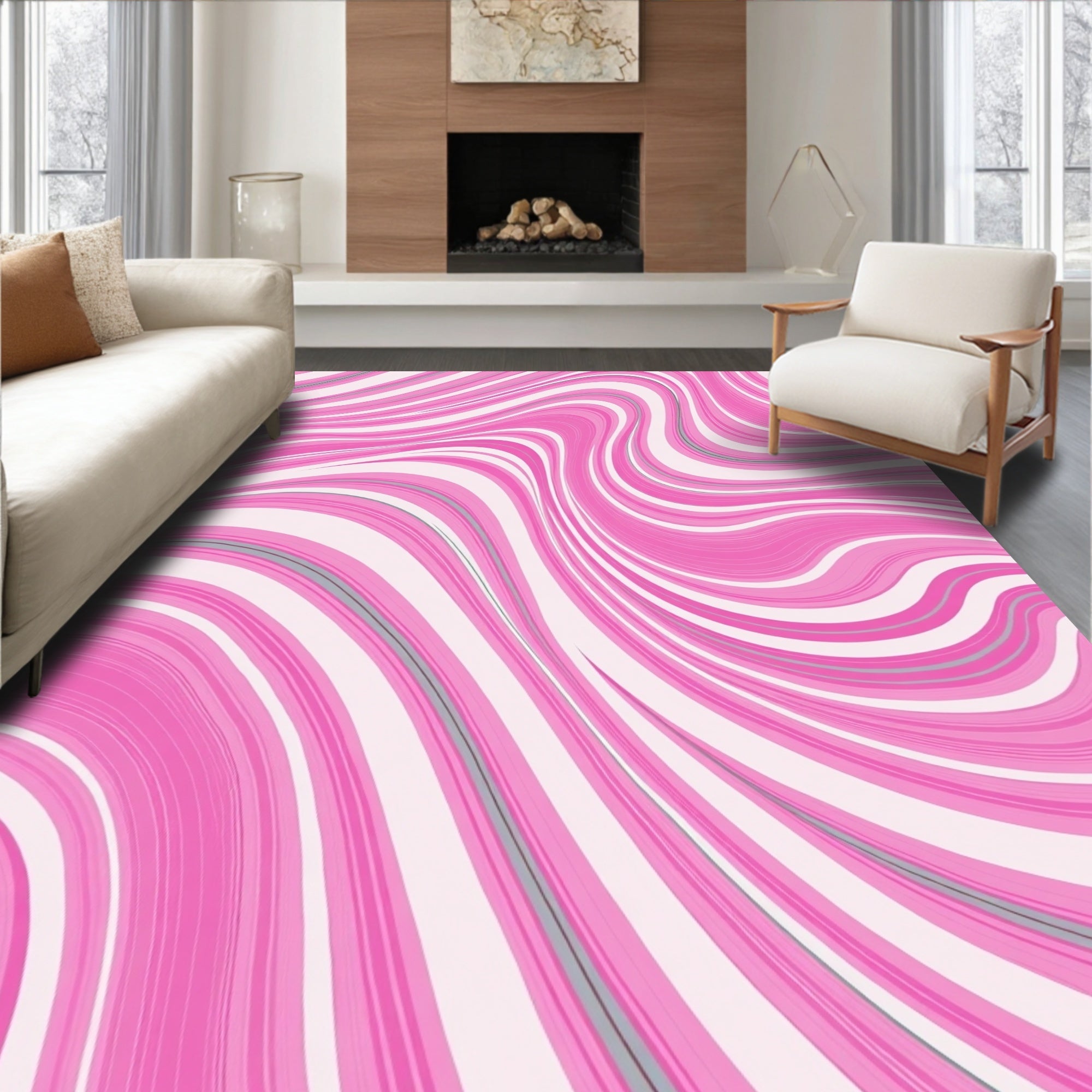Pink Swirl Marble Pattern Rug