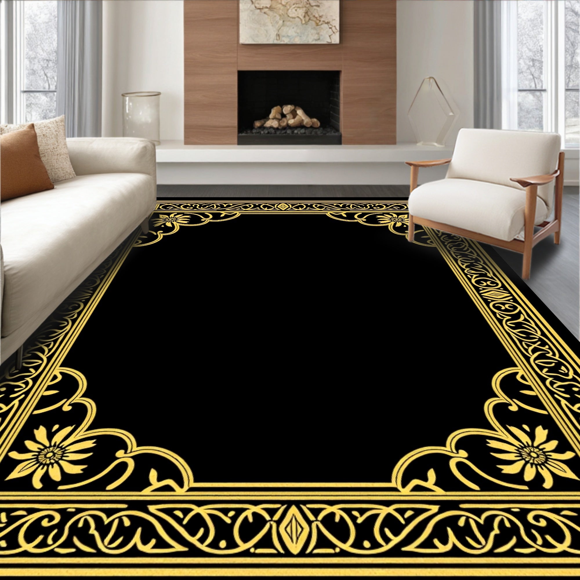 Vintage Floral Vines Elegant Border Rug