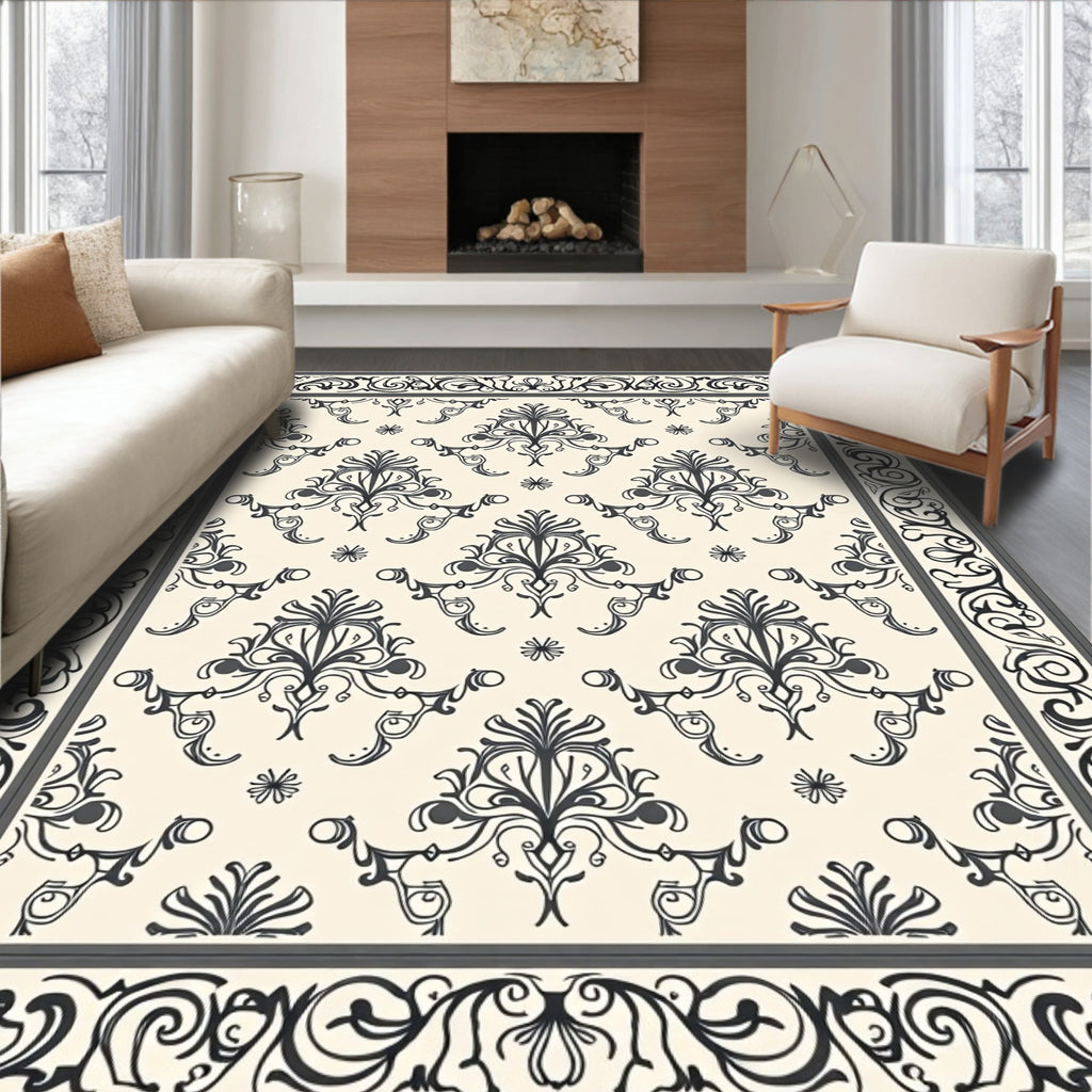 Classic Floral Damask Pattern Overlay Rug