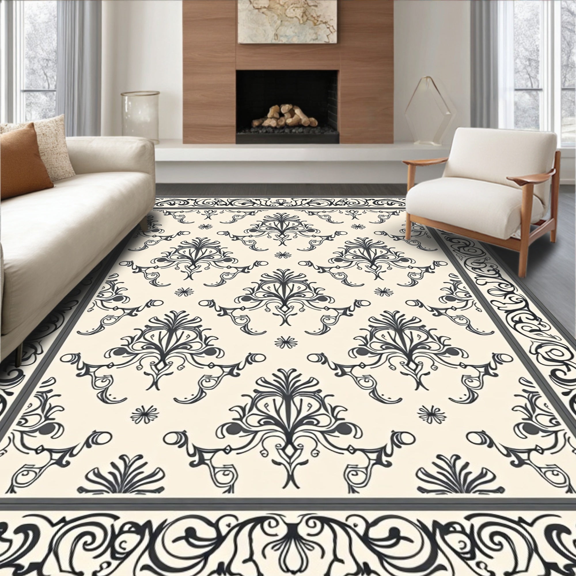 Classic Floral Damask Pattern Overlay Rug