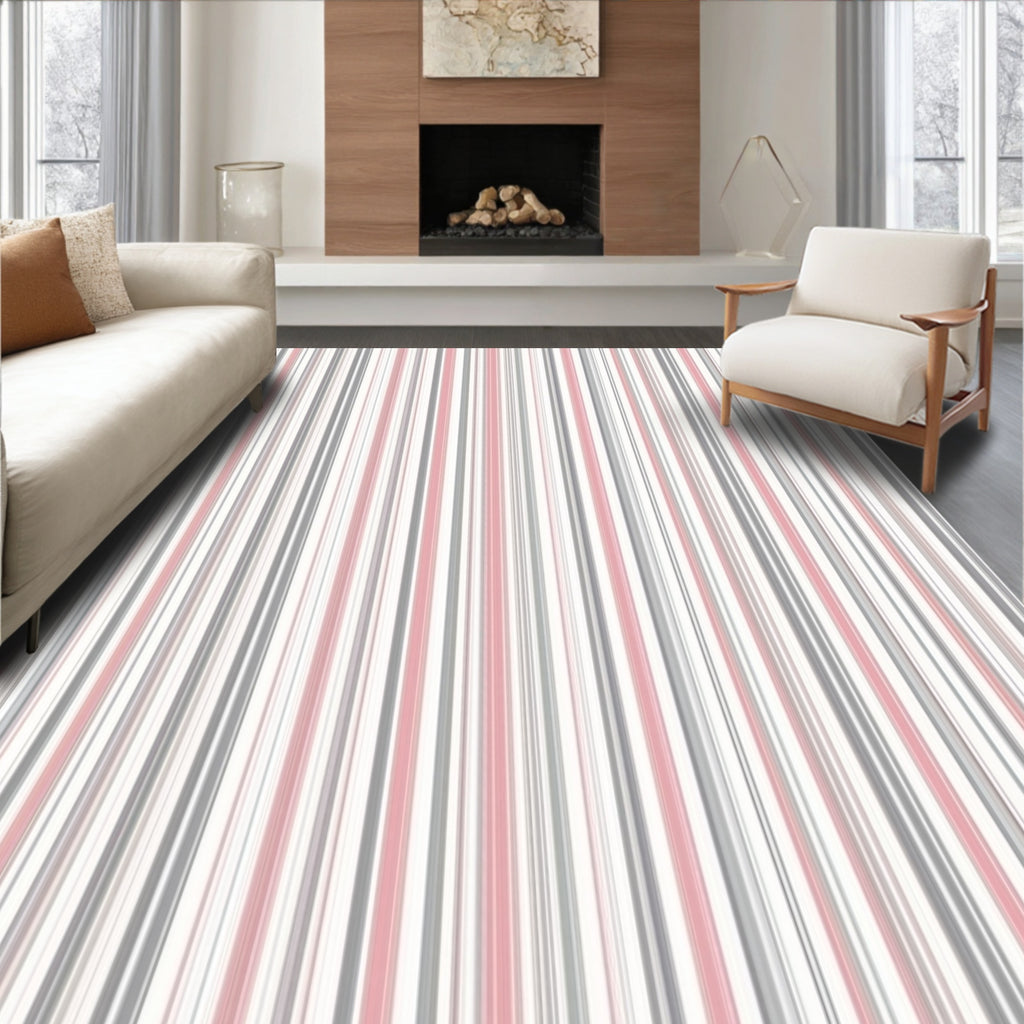 Striped Pattern in Soft Pink Grey Rug