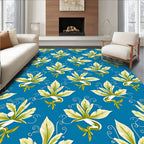 Classic Blue Green Leafy Blossom Rug