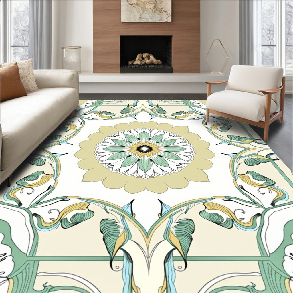 Art Nouveau Floral Mandala Pattern Rug