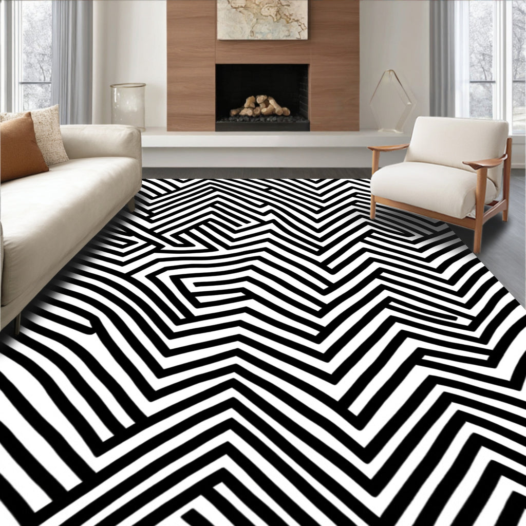 Graphic Zigzag Illusion Pattern Rug