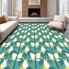 Teal White Abstract Floral Composition Rug