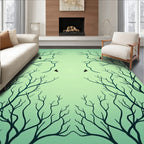 Minimalist Trees Flying Birds Pattern Rug