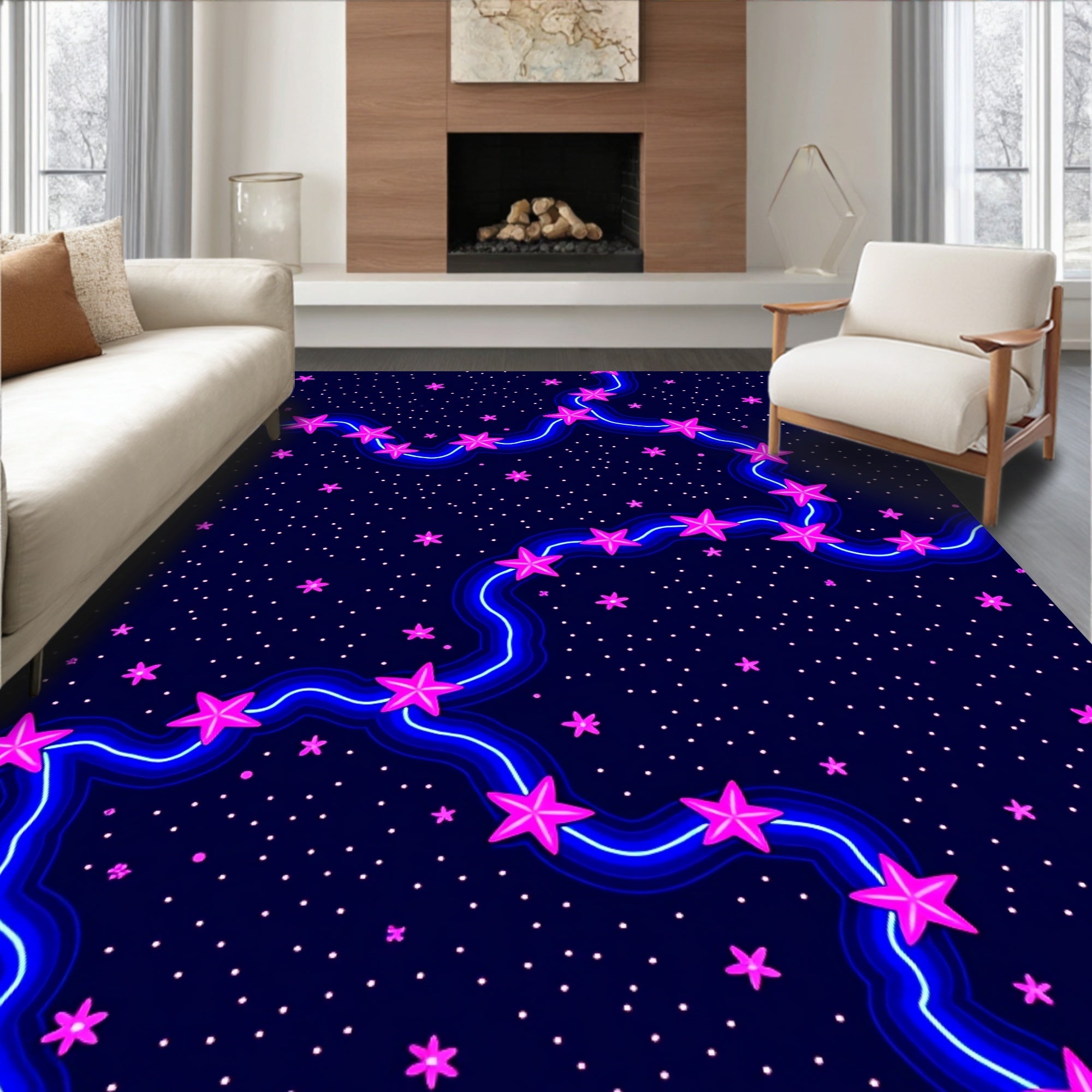 Cosmic Starry Night Winding Pattern Rug
