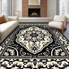 Ornate Floral Mandala Black Cream Rug