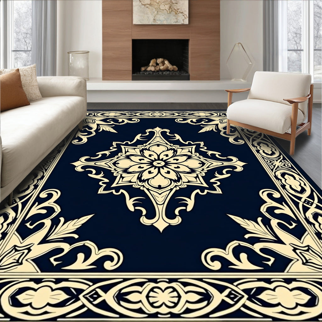 Elegant Floral Medallion Traditional Design Rug