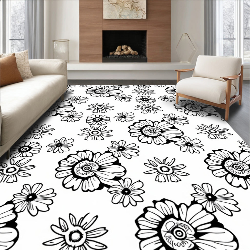 Bold Floral Outline Pattern Rug