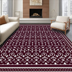 Dark Red White Intricate Pattern Design Rug