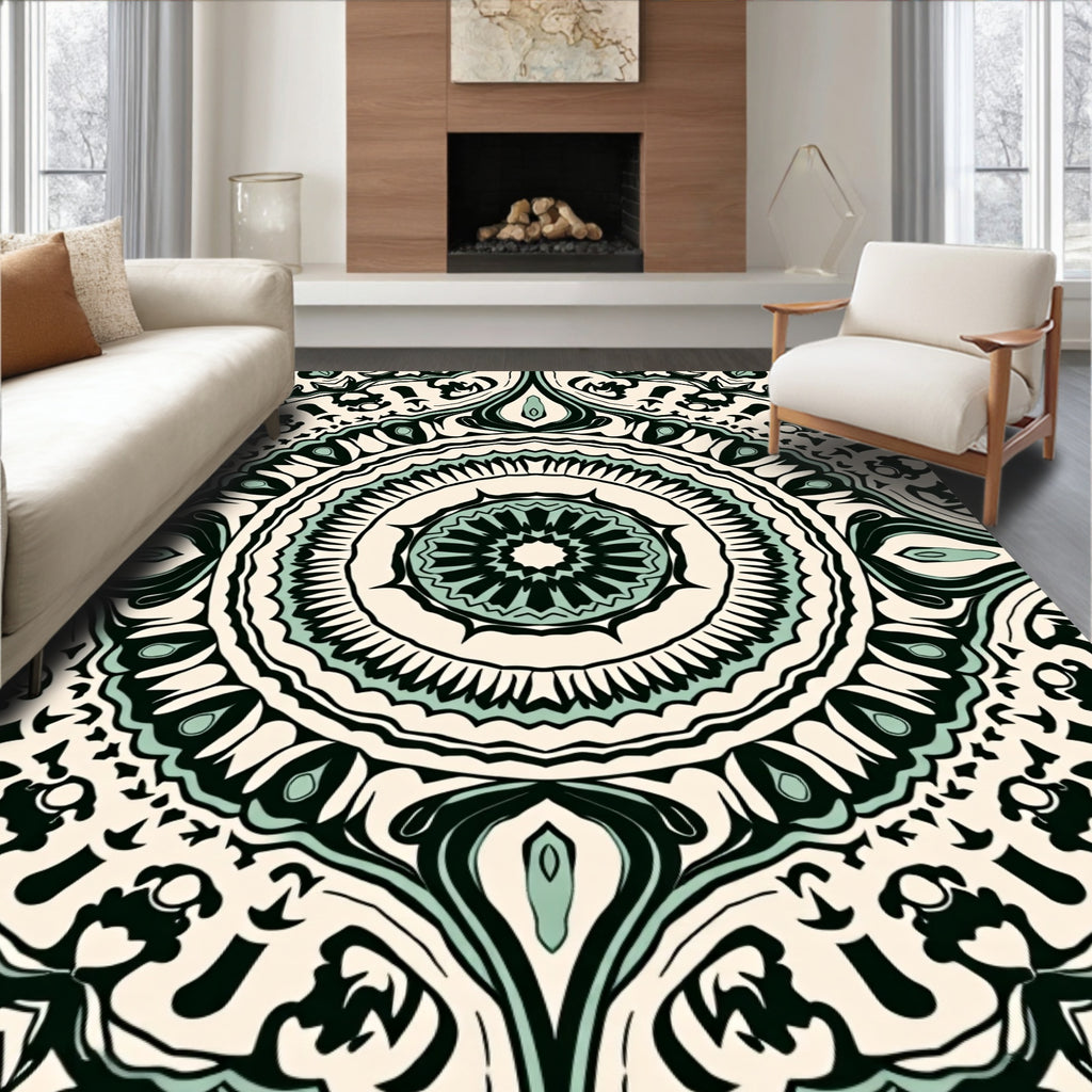 Intricate Teal Floral Mandala Design Rug