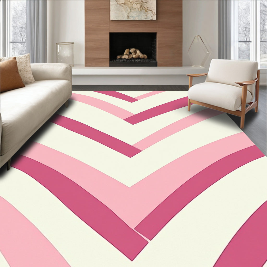 Pink Chevron Stripes Pattern Rug