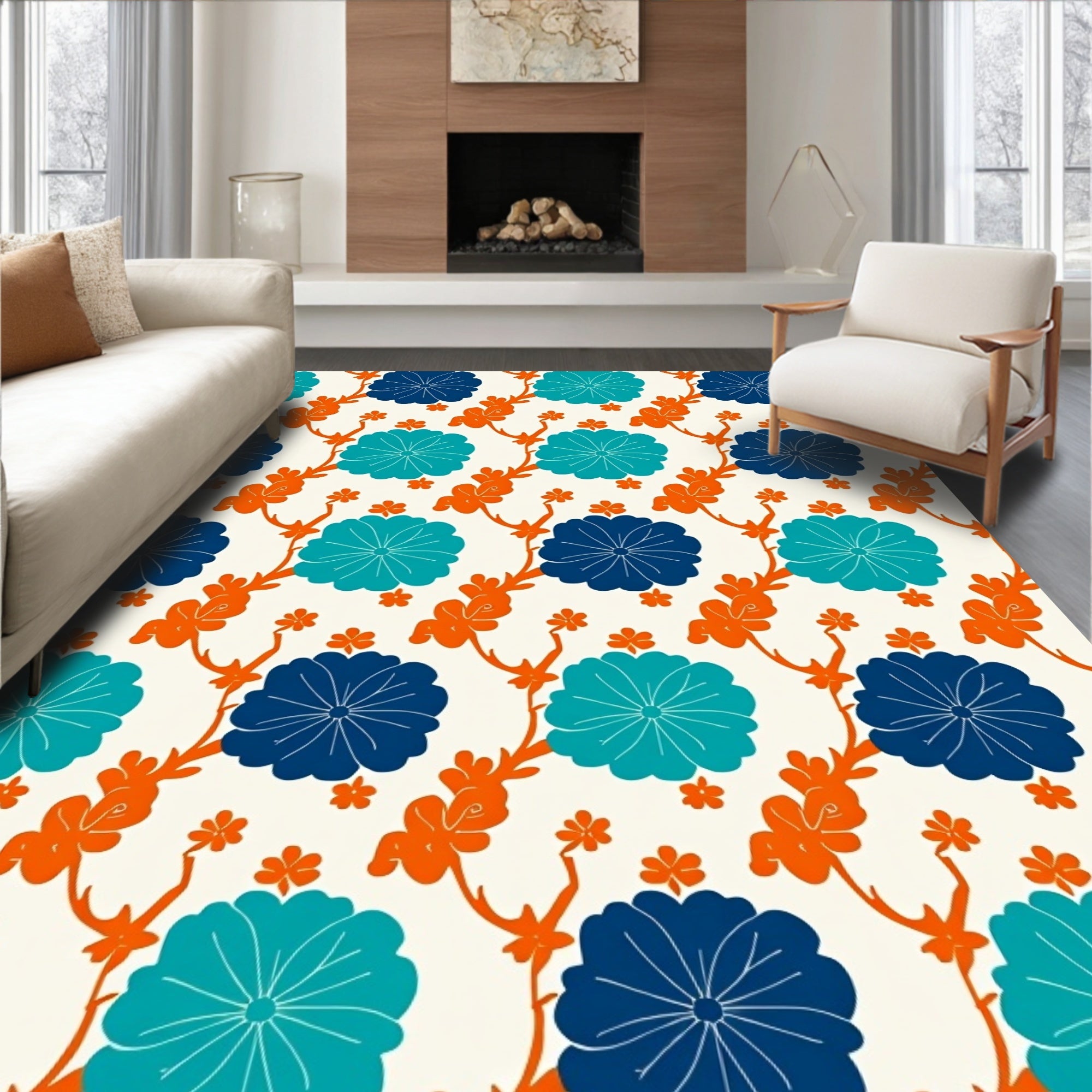 Floral Vine Inspired Contemporary Design Rug