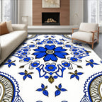 Bold Blue Floral Mandala Pattern Rug
