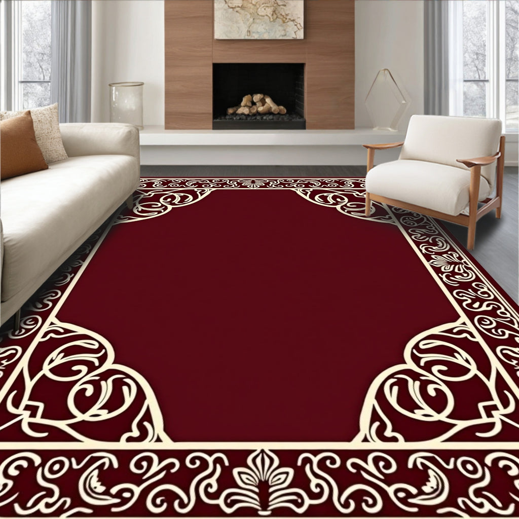Elegant Cream Floral Border Design Rug