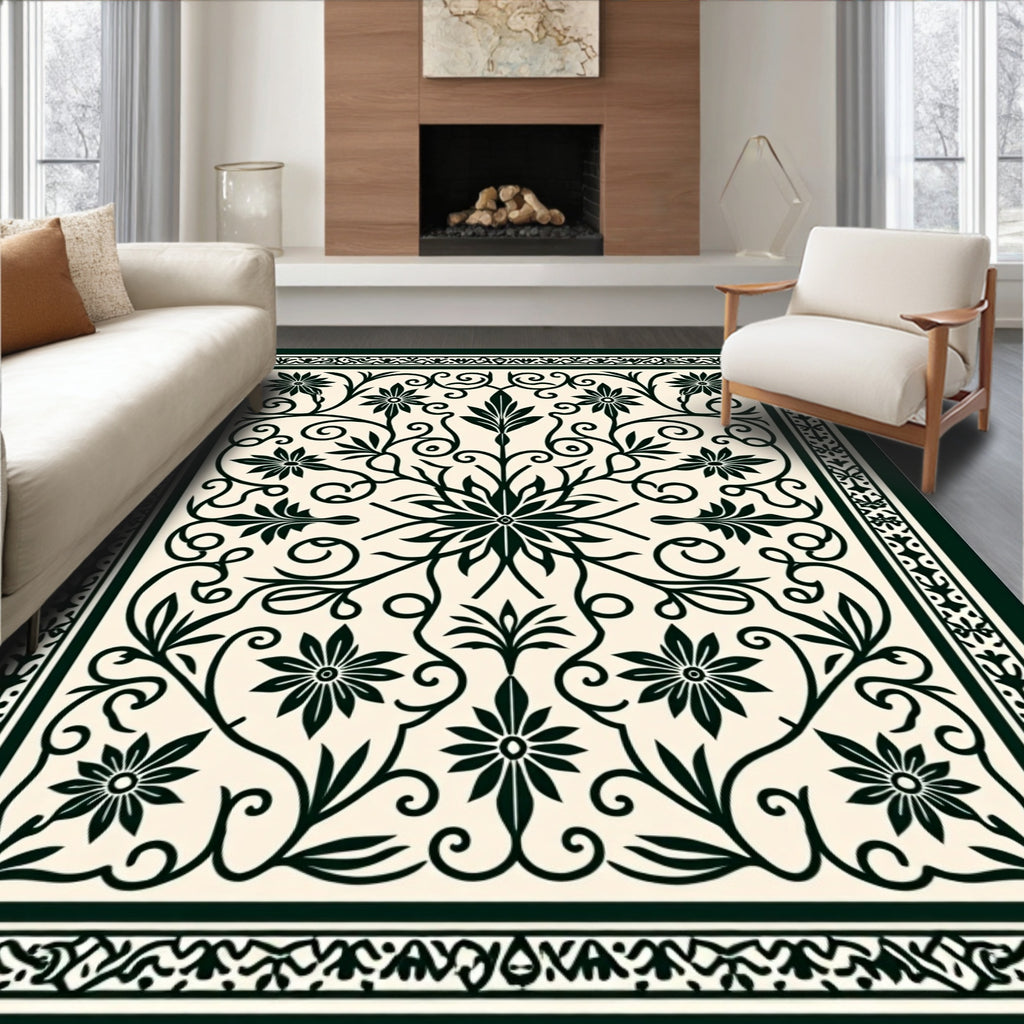 Classic Floral Vines Border Design Rug