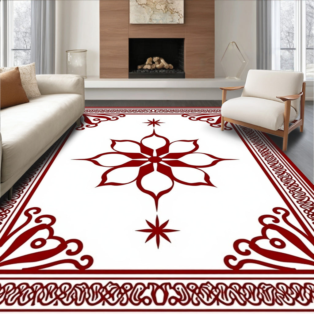 Crimson Floral Mandala Pattern Rug