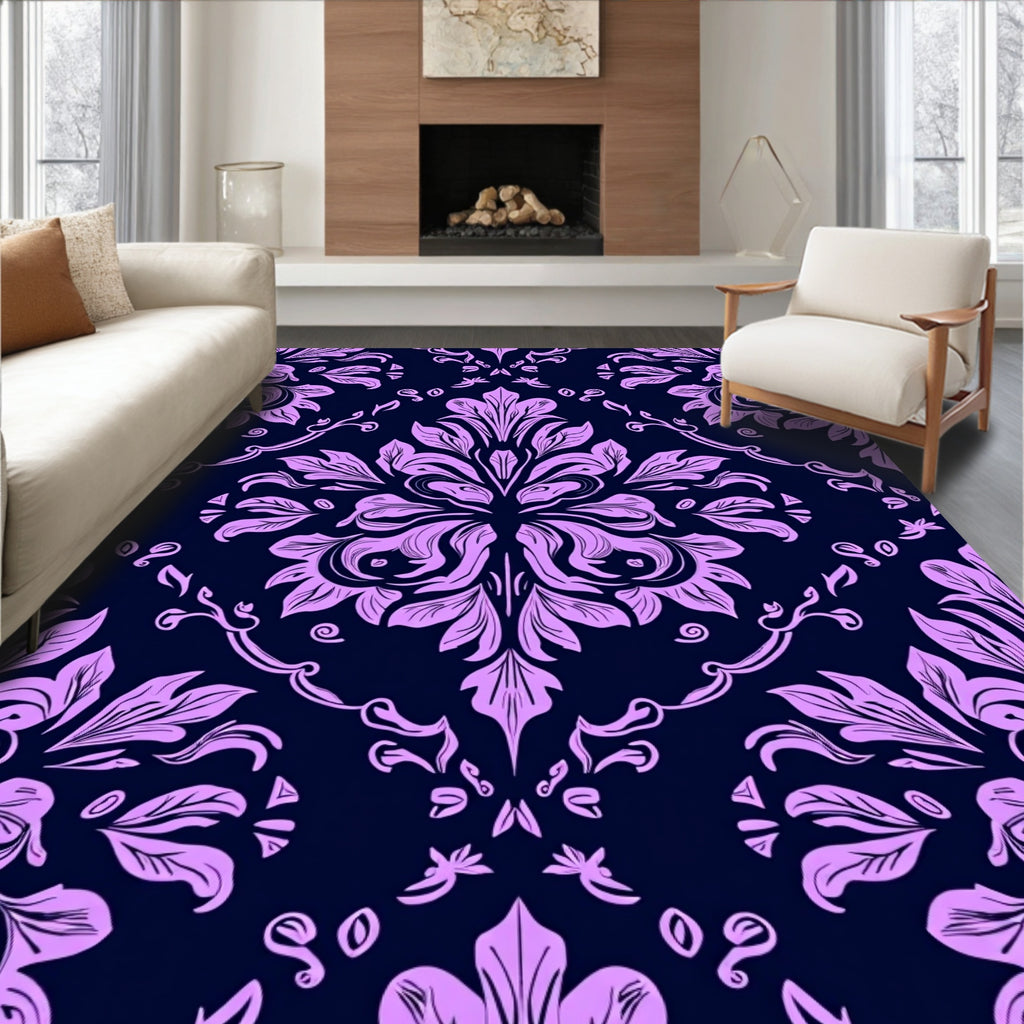 Ornate Floral Damask Pattern Rug