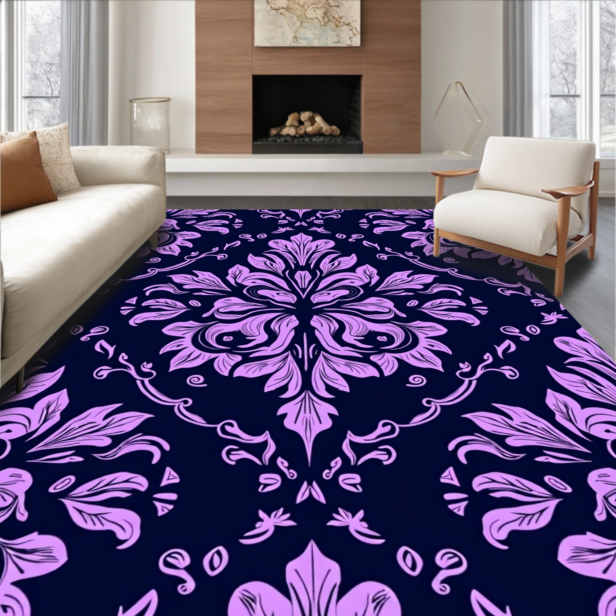Ornate Floral Damask Pattern Rug