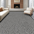 Bold Black White Maze Pattern Rug