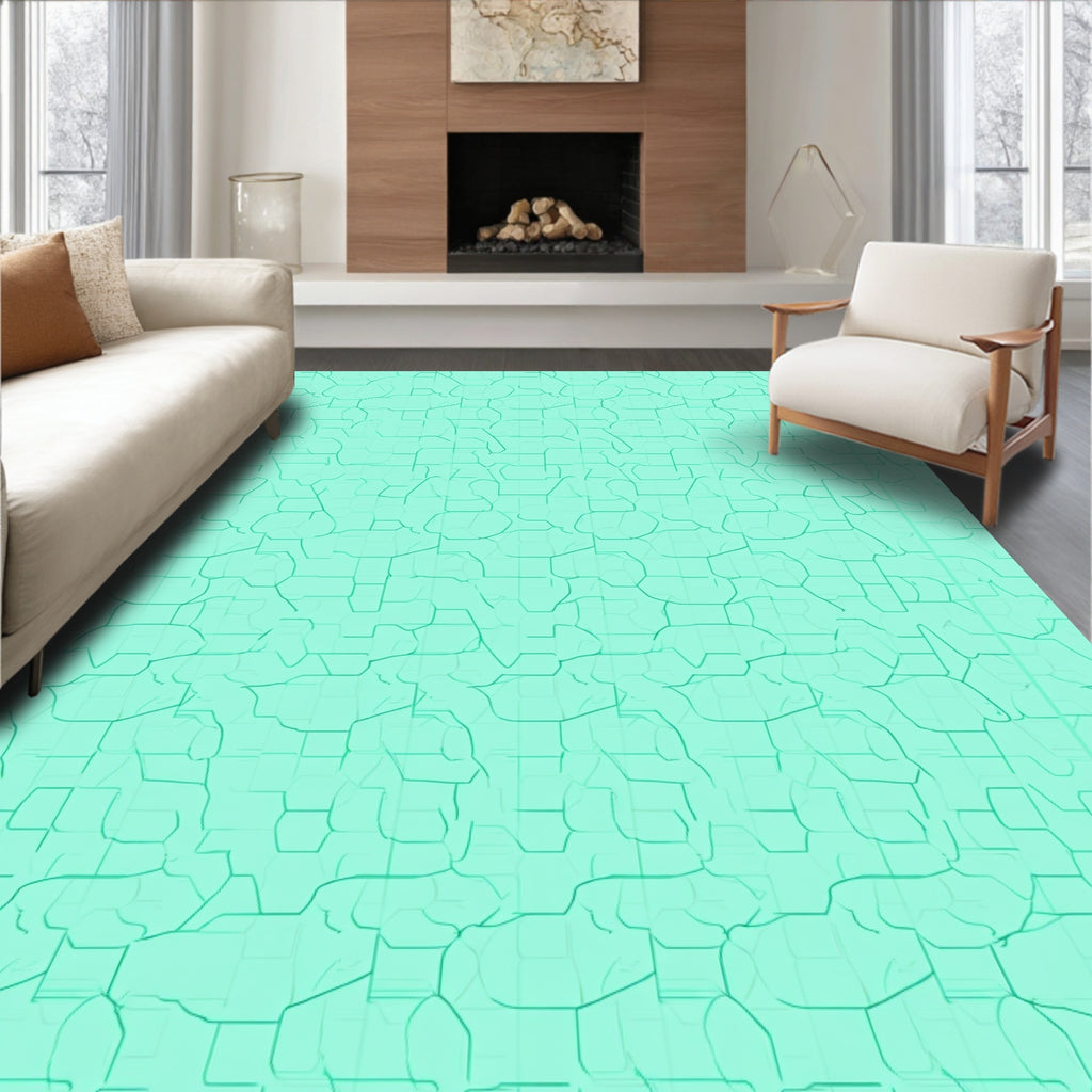 Aqua Abstract Geometric Grid Pattern Rug