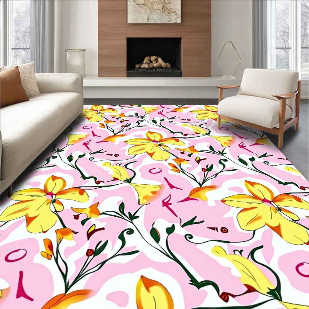 Abstract Yellow Flower Pattern Rug