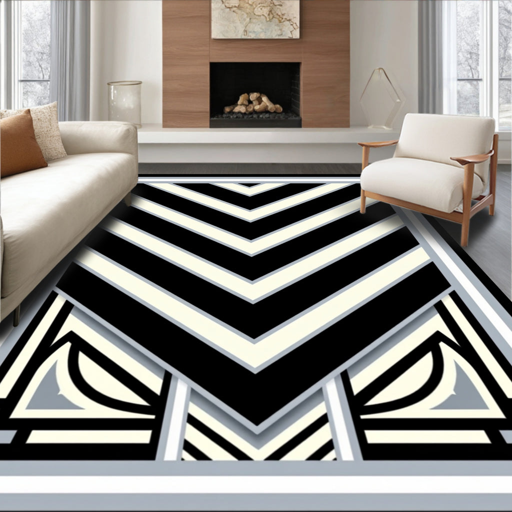 Bold Black White Chevron Design Rug
