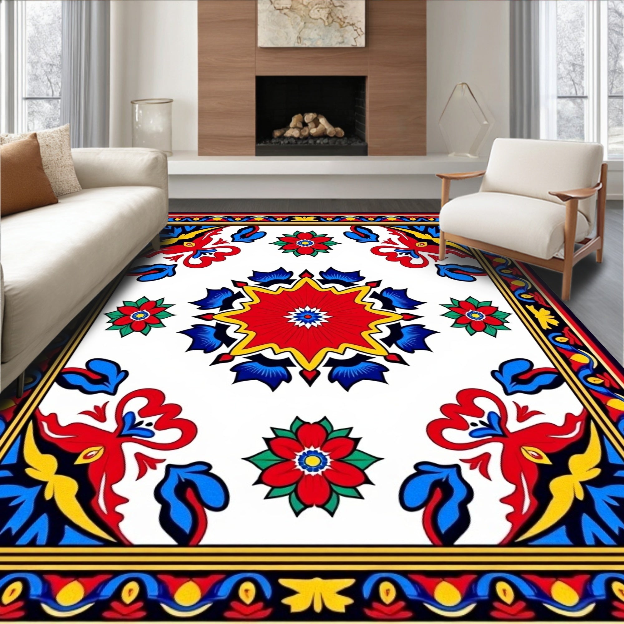 Vibrant Floral Starburst Patterned Rug
