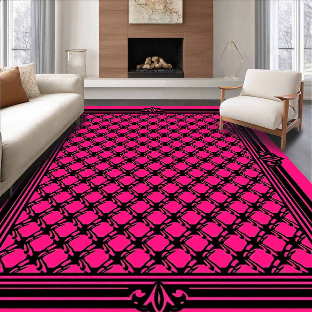 Hot Pink Lattice Border Rug
