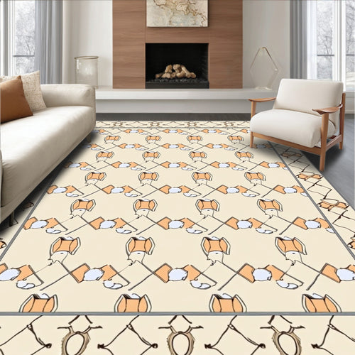 Abstract Geometric Orange Beige Design Rug