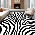 Bold Black White Stripped Animal Print Rug
