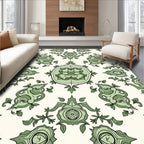 Green Nouveau Rose Scroll Pattern Rug