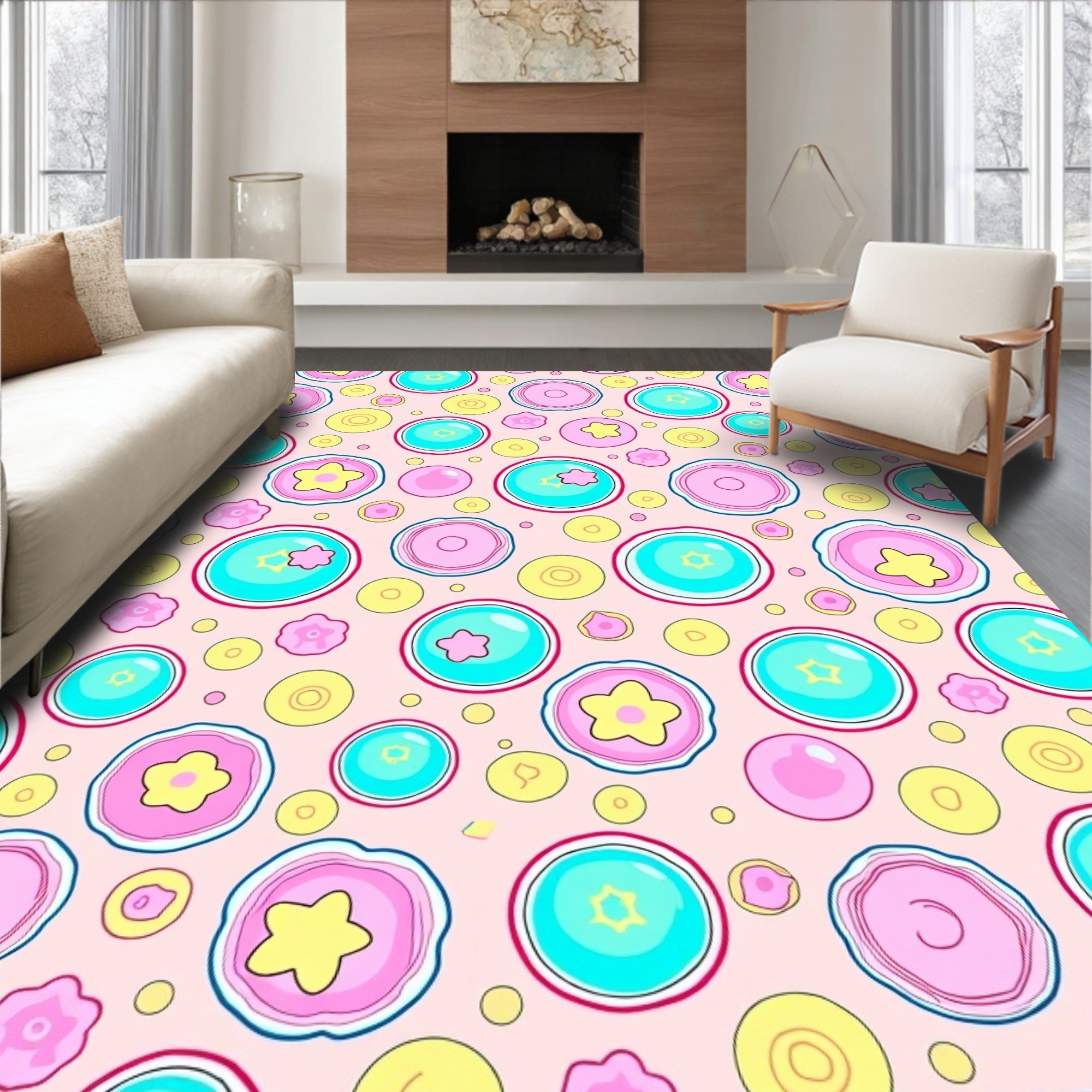 Playful Circles And Stars Pattern Rug