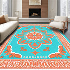 Orange Teal Floral Mandala Design Rug