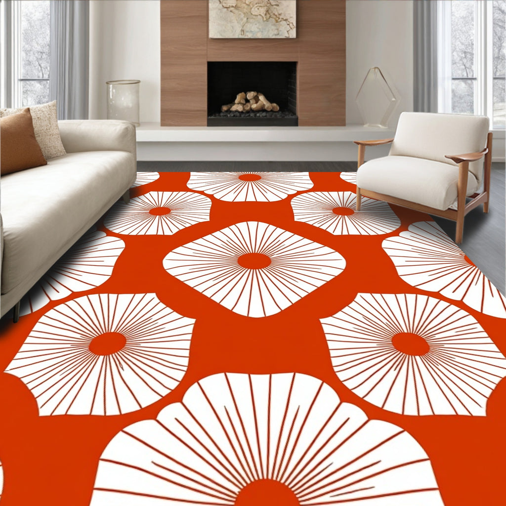 Mid Century Sunburst Pattern Rug