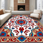Red Blue Geometric Floral Repeating Pattern Rug