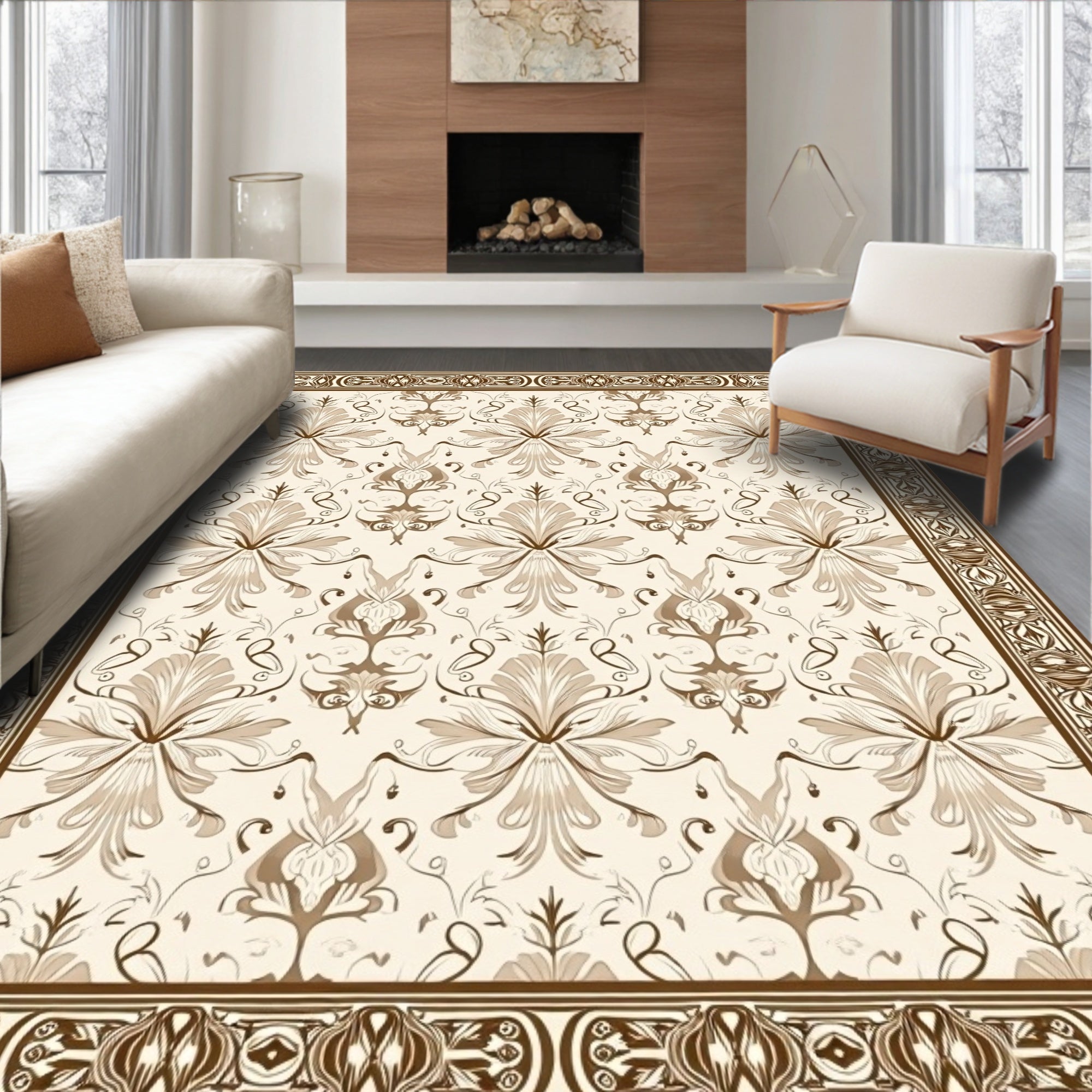 Ornate Floral Damask Pattern Rug